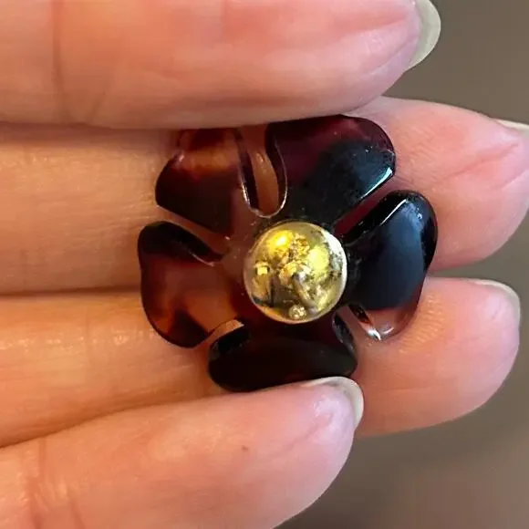 Pre-Owned Kate Spade gold tone purple crystal flower stud earrings - Picture 4 of 5